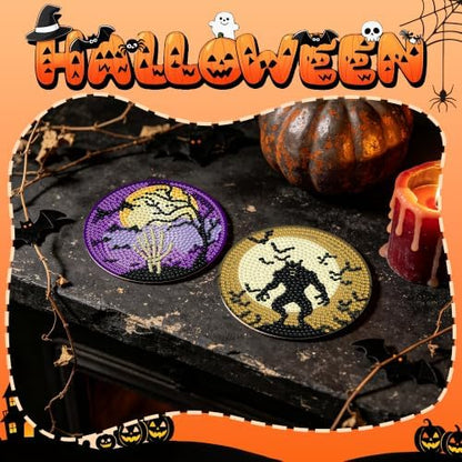6 Pcs Halloween Diamond Art Coasters Kits,Diamond Painting Coasters Kits - Image 6