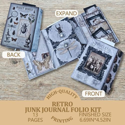 XINPOCUT Stuck in Neutral Folio Junk Journal Kit,Folio Booklet Craft Kit, Junk Journal Kit, Scrapbooking Supplies, Journaling Decor, Mini Folio Writer Folder Project, Arts & Crafts Gifts - Image 2