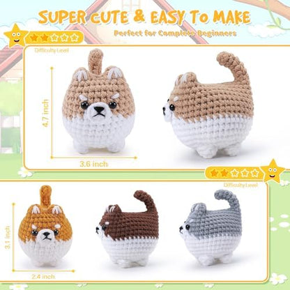 Crochet Kit for Beginners- 4 PCS Fat Shiba Inu Crochet Kits for Adults, 4PCS Corgi Dog Crochet Animal Kit with Step-by-Step Video Tutorials, Yarn, Crochet Hook, Instructions DIY Knitting Kit - Image 5