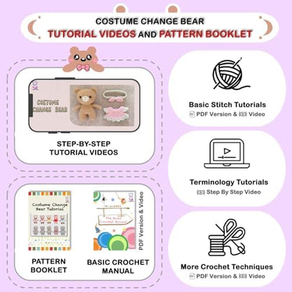 LoopMap Amigurumi Crochet Kit for Beginners with Removable Dress & Video Tutorials, DIY Bear Making Kit Includes Premium Yarn & Tools, Creative Gift for Adults Teens (Purple) - Image 5
