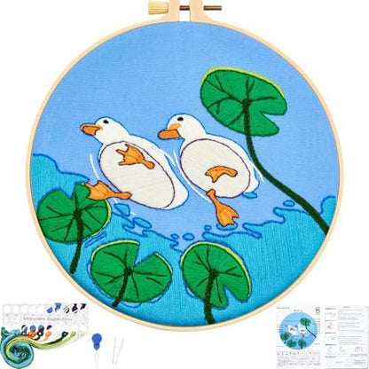 Duck Hand Embroidery Kits for Beginners Adults, Animal DIY Embroidery Starter Kit, Stamped Cross Stitch Kits for Beginner Craft Kits for Adult Women, Entire Set of Embroidery Supplies & Video Tutorial - Image 7