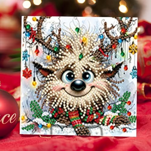 jinglinhh 6pcs Diamond Art Painting Christmas Scarf Reindeer Greeting Cards with Envelopes, DIY Card Making Kits for Adults, Diamond Art Postcards Christmas Cards Craft Gifts - Image 5