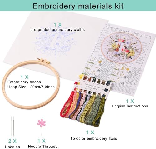 Harimau Letter Pattern T Embroidery Kit for Adult Beginners, Complete Starter Pack with 1 Hoop, Needles, Instruction Guide & Embroidery Stitch Video Tutorials - Image 2