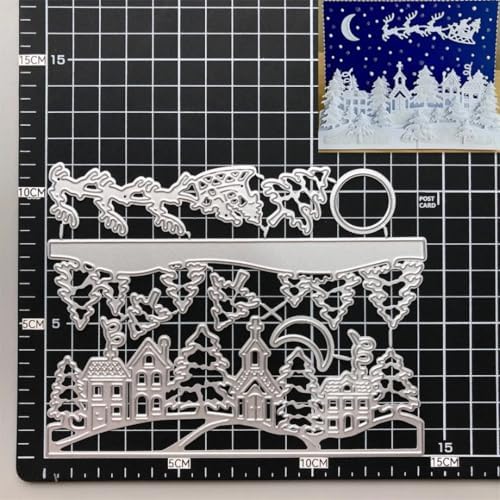 Scrapbooking Die-Cuts, Christmas Metal Cutting Dies for Card Making, Paper Craft Punch Template, Background Embossing Stencils, DIY Album Décor (Christmas Tree and Deer House-14x10.8cm) - Image 5