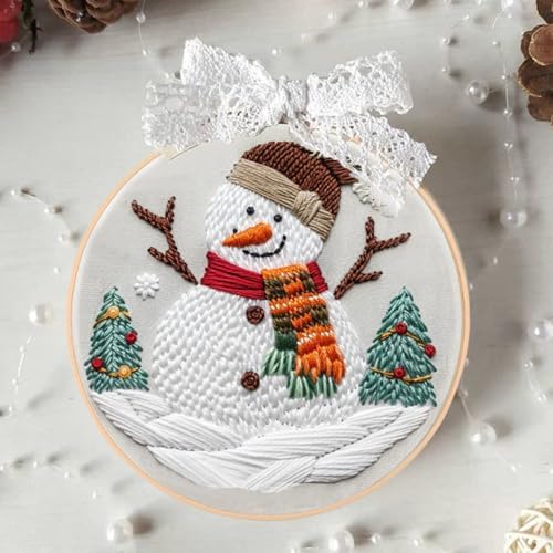 Huacan Embroidery Kits for Adults Beginner DIY Cross Stitch Stamped Christmas Pattern Stitching Sewing Kit 1 Piece 7.8 x 7.8 Inch (Snowman) - Image 4