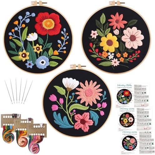 Louise Maelys 3 Pack Floral Embroidery Kit for Beginners, Washable Fabric by LouiseMaelys