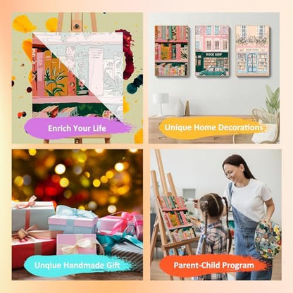 Mandun Book Shop Paint by Numbers Kit for Adults, 3 Pack, 7.8x11.8 inch - Image 7