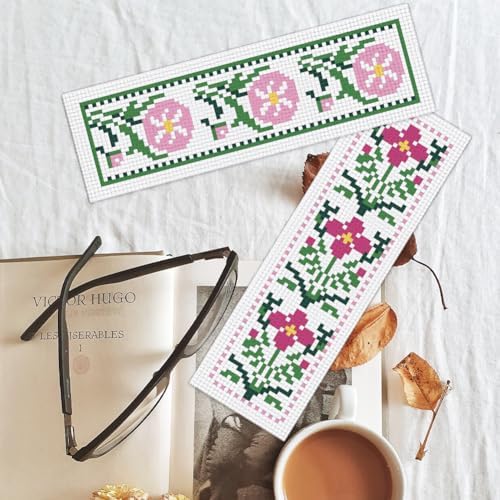 BEUNITONE Cross Stitch Bookmark Kit 6 Pcs Flower DIY Bookmarks Cross Stitch Kits for Adults Beginners with Instructions Cute Pre-Sorted Floss Cross-Stitch Stamped Embroidery Kit for Gifts 8''x2.4'' - Image 5