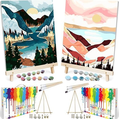 BAISITE Paint by Numbers Kit for Adults Beginners,8" Wx12 L 2 Pack Canvas for Painting Kits for Adults in Colorful Box 1112-ALREADY Framed by PaintbyNumbersKitsforAdults