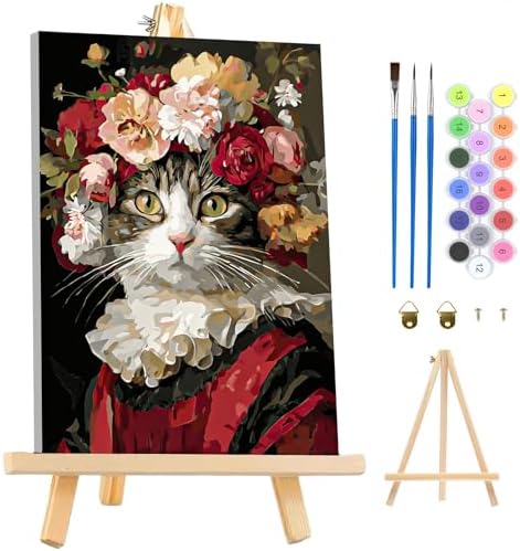 MAXBYE Framed Paint by Numbers Kits for Adults Beginners with Wooden Easel, Queen Cat Art Kit Crafts with Frame, DIY Canvas by Numbers for Gift Home Wall Decor10×14 in by MAXBYE
