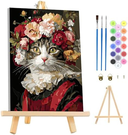 MAXBYE Framed Paint by Numbers Kits for Adults Beginners with Wooden Easel, Queen Cat Art Kit Crafts with Frame, DIY Canvas by Numbers for Gift Home Wall Decor10×14 in by MAXBYE