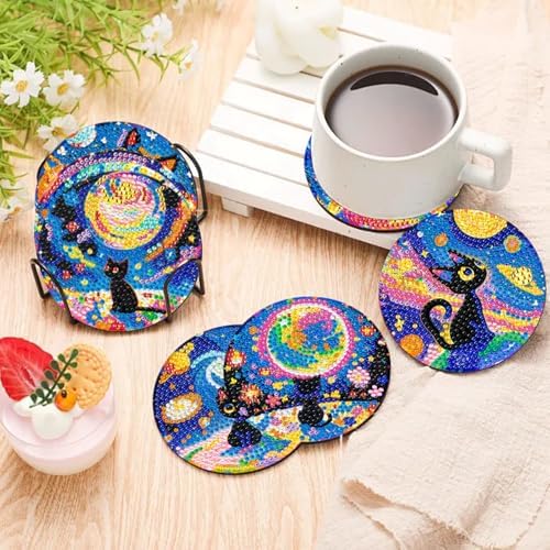 10 PCS Black Cat Diamond Art Coasters Kit with Holder for Adults - Image 6