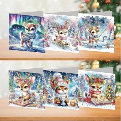jinglinhh 6pcs Aurora Christmas Winter Elk Diamond Art Painting Greeting Cards with Envelopes, DIY Card Making Kits for Adults, Diamond Art Postcards Holiday Cards Craft Gifts - Image 4