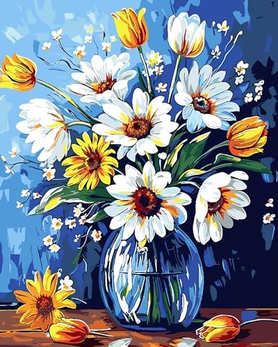 ZTOTZ Sunflower Paint by Numbers kit for Adults, Sunflower Paint by Numbers Adults Canvas Without Frame, DIY Flower Painting by Numbers for Gift Home Wall Decor(16x20inch) by ZTOTZ