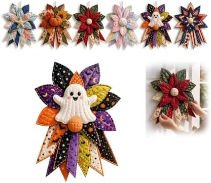 TREBIN 2026 DIY Quilted Halloween Pumpkin Door Hanger Kit, Wreath Patchwork Bow Sewing Kit, Fabric Sewing Craft for Adults & Beginners, Fall Wall Decor, Seasonal Holiday Gift (Ghost) by TREBIN