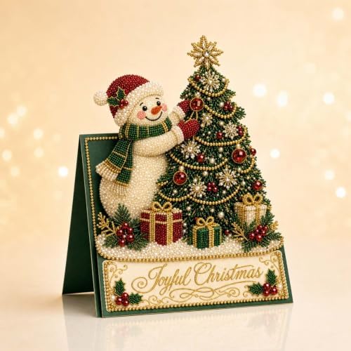 DIY Diamond Painting Greeting Cards - snowman 3D Pearl Art Christmas Party Cards, 6 Pcs Set with Envelopes, Handmade Holiday Craft Gift for Family & Friends - Image 4