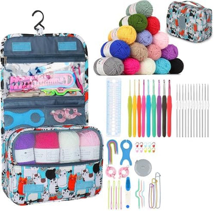 Aeelike 69pcs Crochet Kits for Beginners with Bag, Blue Cat by Aeelikescrochetworld