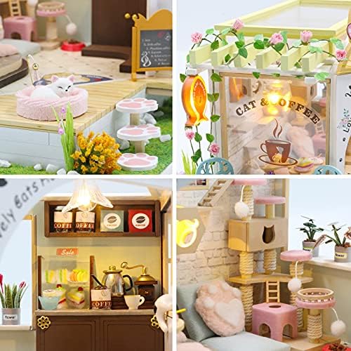 GuDoQi DIY Miniature Dollhouse Kit, Tiny House Kit with Music, 1:24 Scale, Handmade Crafts Gift for Christmas Day Birthday, Lovely Cats' Coffee Shop - Image 4