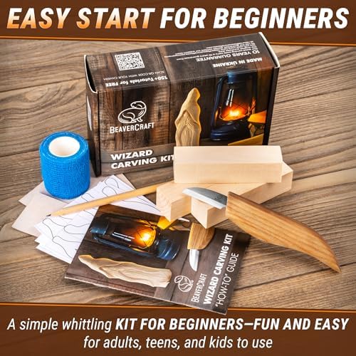 BeaverCraft Whittling Kit for Beginners, Wood Carving Kit for Beginners - Wood Carving Tools Woodworking Kit for Adults and Teens - Whittling Knife Kit with Wood Blocks - Wood Carving Set DIY03 Wizard - Image 2