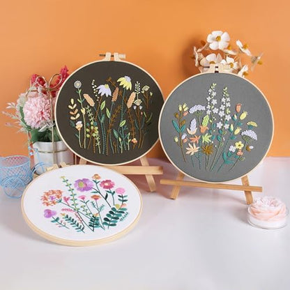 GLTAYLMY 3 Pack Embroidery Starter Kit for Beginners Stamped Cross Stitch Kits with Cute Flowers and Plants Patterns with 1 Embroidery Hoop and Color Threads for Adults - Image 6