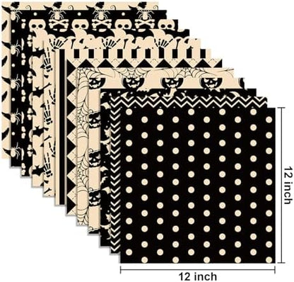 24 Sheets Halloween Pattern Paper Set, 11.8"x11.8" Scrapbooking Supplies Paper Spider Pumpkin Bat Plaid Stripe Dot Origami Paper - 12 Styles - Image 2