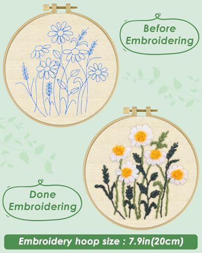 ERKOON Punch Needle Kit Beginners Adults, DIY Easy Flower Embroidery Set for Starter Art Craft, Needling Punching Project with Patterns, Tools, Yarns, Hoop, Instruction (Daisy) - Image 3