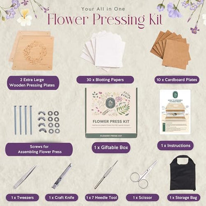 Extra Large Flower Press Kit 11x11 - Wooden Kit with Tools for Adults, Kids - Image 2