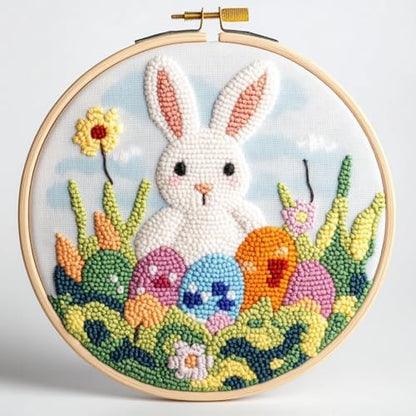 RUIQLXHANG Punch Needle Kits for Beginners, Cute Cartoon Easter Rabbit and Eggs Embroidery Punch Needle Starter Craft with Hoop Easy for Beginners for Festival t and Decoration 20x20cm by RUIQLXHANG