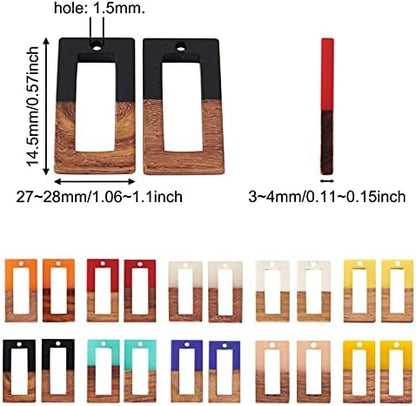 FASHEWELRY 50Pcs Resin Wooden Pendants Mixed Color Rectangle Vintage Resin Wood Statement for DIY Necklace Earring Making - Image 6