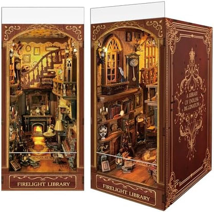 Firelight Library Book Nook, DIY Miniature House Puzzle for Magical Home Decor, 3D Bookshelf Decor for Adults and Beginners by Luuwik