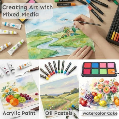 175 Piece Deluxe Art Set with 2 Drawing Pads, Acrylic Paints, Crayons, Colored Pencils, Paint Set in Wooden Case, Professional Art Kit, Art Supplies for Adults, Teens and Artist, Paint Supplies - Image 5