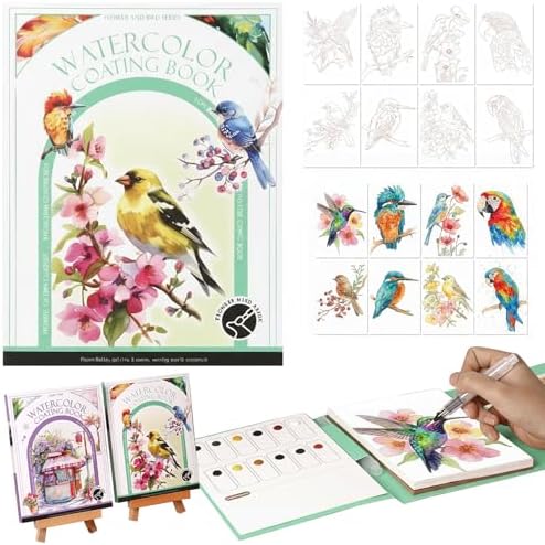 Watercolor Painting Book for Adults - All-in-One Travel Art Set for Beginners, Art Kit with 3-Fold Pad, Creative Stress Relief Watercolor Workbook Bird by Unknown