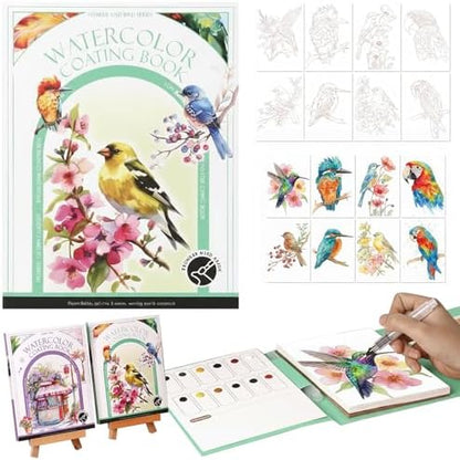 Watercolor Painting Book for Adults - All-in-One Travel Art Set for Beginners, Art Kit with 3-Fold Pad, Creative Stress Relief Watercolor Workbook Bird by Unknown