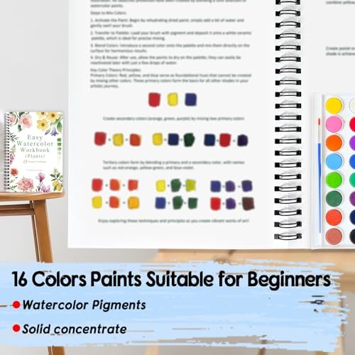 SLWBZ Watercolor Workbook Flower Plants, 15 Different Patterns of Original DIY Designs, 16 Color Watercolor Paint Plates with Palette and Brush, Beginner-Friendly Watercolor Workbooks, Plants - Image 5