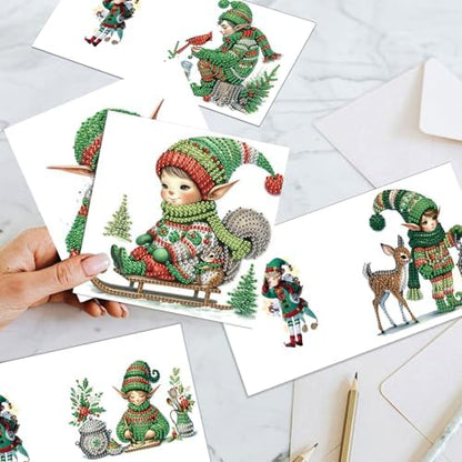 antor 6 Pack 5D Diamond Painting Christmas Cards, Cute Green Hat Elf DIY Diamond Art Cards with Envelopes, Handmade Rhinestone St. Patrick's Day Greeting Card Set for Adults - Image 7
