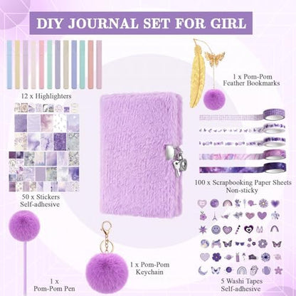 Janlaugh DIY Journal Diary with Lock Pack Scrapbook Kit, Purple, Plush - Image 2