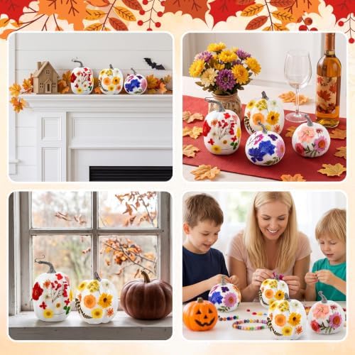 Pinkunn 24 Pcs Artificial Pumpkin and 140 Pcs Dried Flowers, White - Image 5