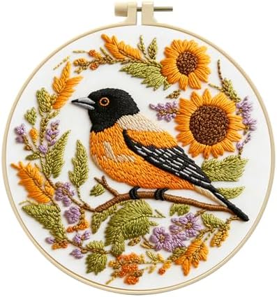 Zhenqing Bird Embroidery Kit for Beginners, Songbird & Floral Needlework Craft with Pre-Printed Cotton Fabric, Hoop, Threads & Tools, Garden Decor (C0068) by ZhenqingHomeFlagship