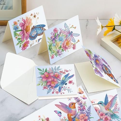 LazyFold 6 Pcs Diamond Painting Greeting Cards Kits for Adults,DIY Animals and Flowers Handmade Festival Greeting Cards withEnvelopes DIY Diamond Art Crafts Birthday Cards Creative Gift - Image 4