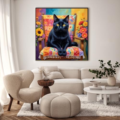 Paint by Numbers Kit for Adults, Black Cat Number Painting, 16 x 16 Inch - Image 2