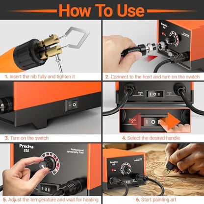 Preciva 935 Dual Handle Wood Burning Kit - Professional Pyrography Tool with 20 Wire Nibs & Pen Holder | Adjustable Temp 482~1382℉ | for Wood Burning, Leather Craft, Art Designs - Image 2