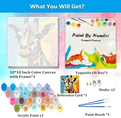 Artunion Framed Paint by Numbers Kit for Adults Beginners & Kids Ages 8-12,Colorful Giraffe Paint by Number with Frame, Acrylic Paint by Numbers Kit on Canvas 10 * 10 Inch Without Easel - Image 4