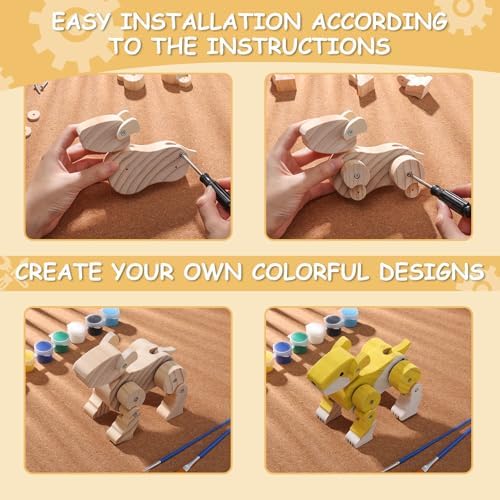 SainSmart Jr. Woodworking Building Kits for Kids, 4-in-1 Wood Building Kits for Kids STEM Projects Set, DIY Arts & Crafts Assembly Toys with Paints & Brushes, Ideal Gift for Boys and Girls - Image 3