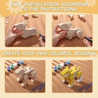 SainSmart Jr. Woodworking Building Kits for Kids, 4-in-1 Wood Building Kits for Kids STEM Projects Set, DIY Arts & Crafts Assembly Toys with Paints & Brushes, Ideal Gift for Boys and Girls - Image 3
