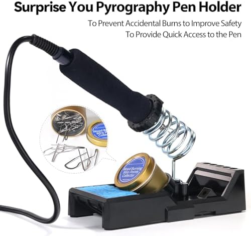 YIHUA 939-II Wood Burning Kit Station (Blue) Bundle with YIHUA 930-IV Pyrography Pen Temperature Adjustable with 20 Wire Nibs, 10 Solid Points, Stable Pen Holder, Stencils and Accessories - Image 7