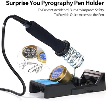 YIHUA 939-II Wood Burning Kit Station (Blue) Bundle with YIHUA 930-IV Pyrography Pen Temperature Adjustable with 20 Wire Nibs, 10 Solid Points, Stable Pen Holder, Stencils and Accessories - Image 7