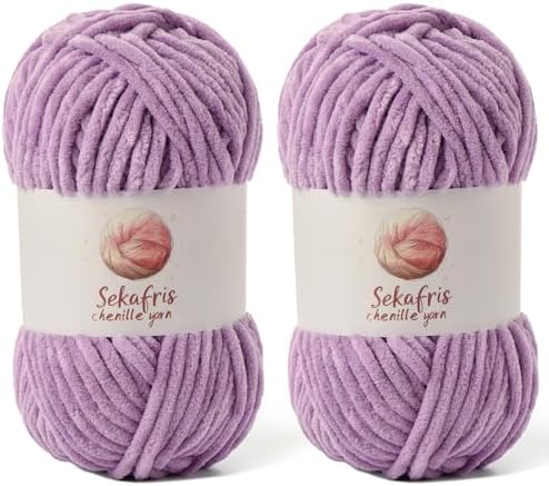 Chenille Yarn for Crocheting Size 5 Bulky Yarn 2 Pack Light Purple by Sekafris