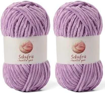 Chenille Yarn for Crocheting Size 5 Bulky Yarn 2 Pack Light Purple by Sekafris