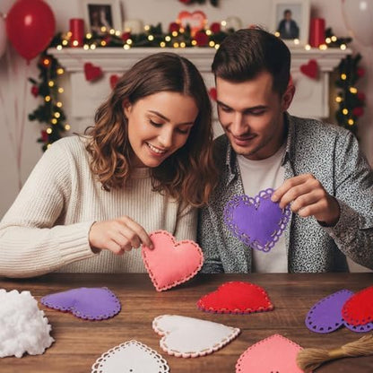 Soulchen 16 Sets Valentines Day Hearts Felt Craft Kits Large 5.9 Inch Felt Heart Hanging Ornament with Filling Cotton Rope for DIY Crafts Wall Decorations Valentine's Day Wedding DIY Craft Supplies - Image 4