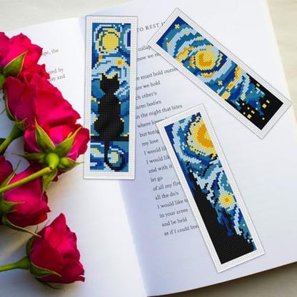 ORIGACH 6 Set Starry Night & Black Cat Cross Stitch Bookmark Kit - Image 6